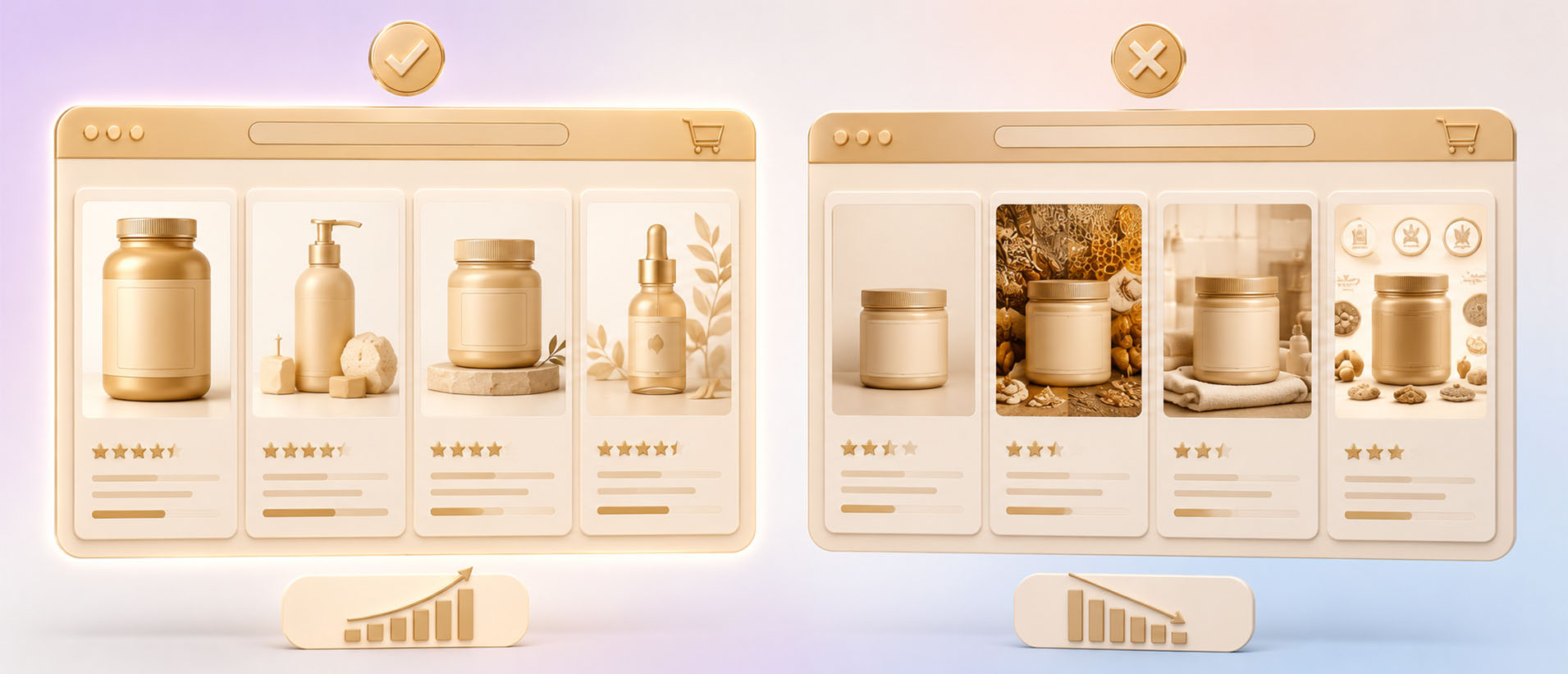 Amazon search tile comparison — high CTR vs low CTR main images