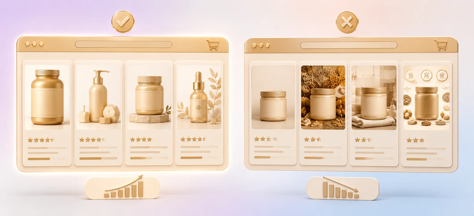 Amazon search tile comparison — high CTR vs low CTR main images